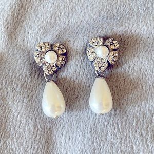 Touché Faux Pearl drop and diamond flower earrings
